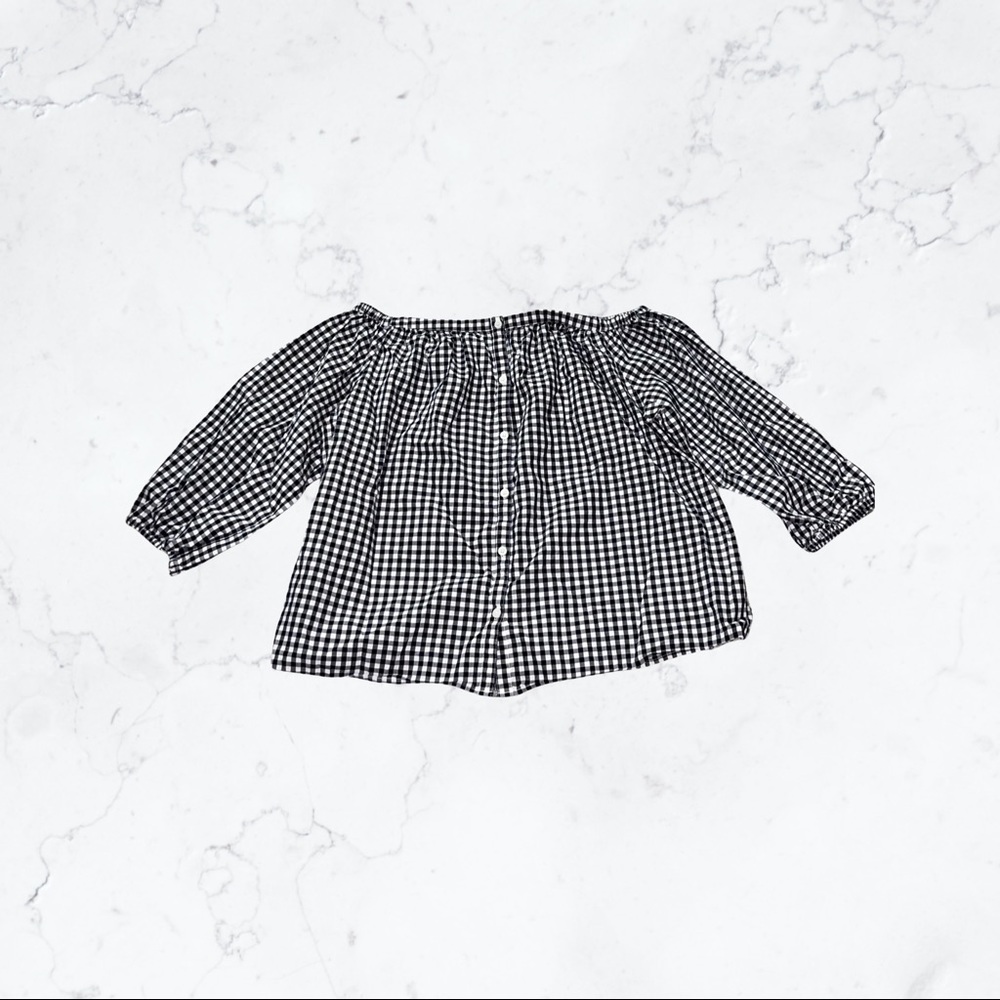 Off the shoulder gingham blouse